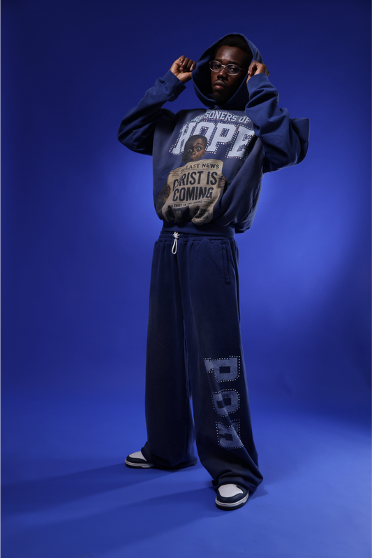 “POH” ROYAL BLUE RHINESTONE SWEATPANTS