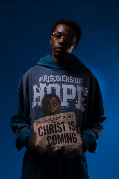“THE LAST NEWS” ROYAL BLUE RHINESTONE HOODIE