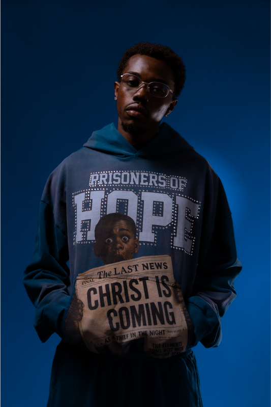 “THE LAST NEWS” ROYAL BLUE RHINESTONE HOODIE