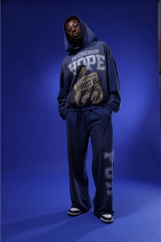 “THE LAST NEWS” ROYAL BLUE RHINESTONE HOODIE