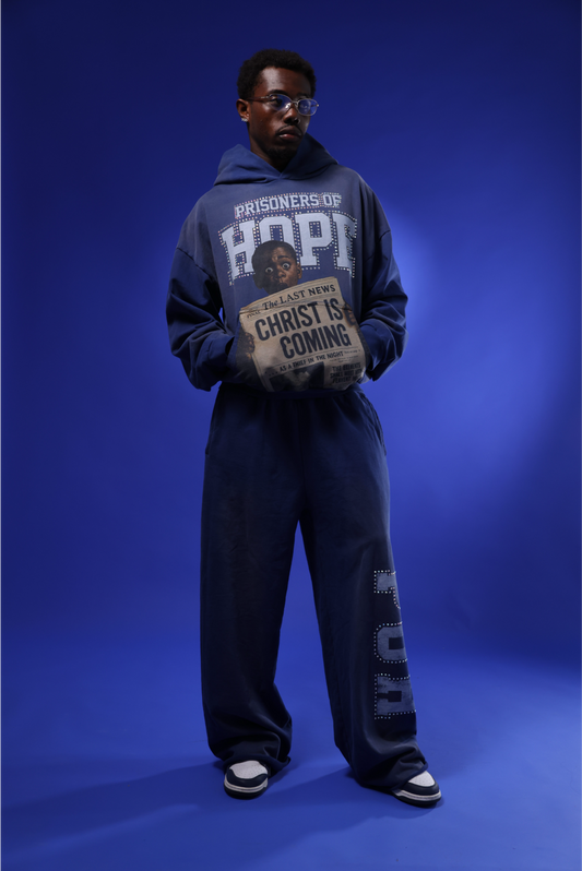 “THE LAST NEWS” ROYAL BLUE RHINESTONE HOODIE