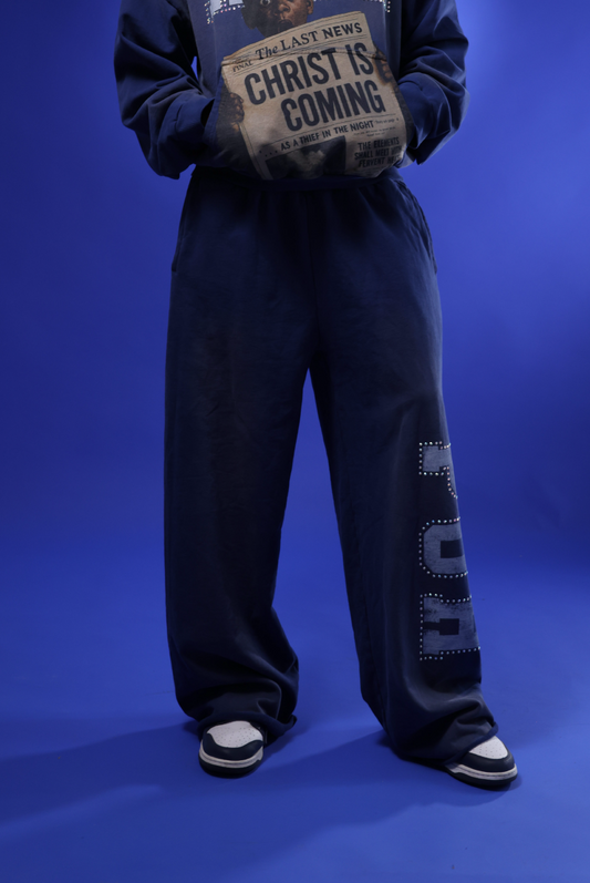 “POH” ROYAL BLUE RHINESTONE SWEATPANTS
