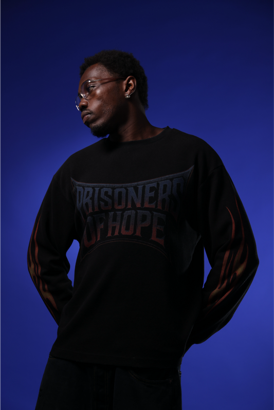 PØH BLACK WAFFLE KNIT LONGSLEEVE