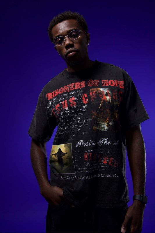 "IN THE BEGINNING" DISTRESSED GRAPHIC TEE