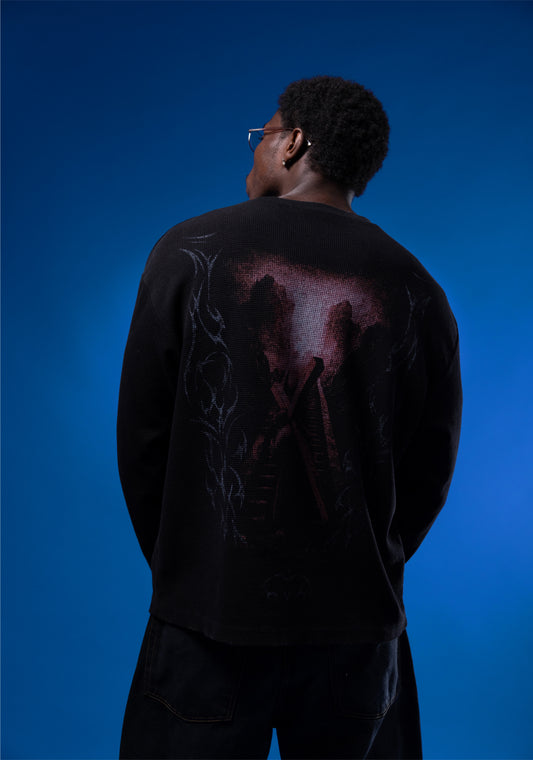 PØH BLACK WAFFLE KNIT LONGSLEEVE